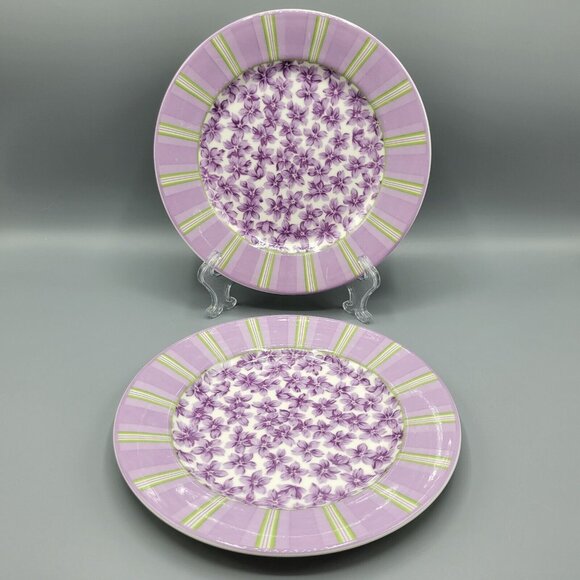 Waverly Other - 2 Waverly Garden Room Field Of Flowers Salad Plate 8.25" Purple Floral Striped